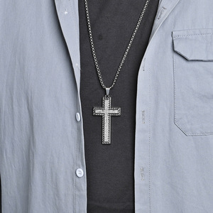 <b>Cross</b> Necklace Titanium Steel Full Diamond Unisex Everyday Wear Hip Hop Style Pendant - Product Image 2