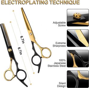 Japan Stainless 6\" Hair Scissors <b>Set</b> Styling Tool Thinning Shears for <b>Barber</b> Shop Haircut Gold Black Beauty Tool - Product Image 2