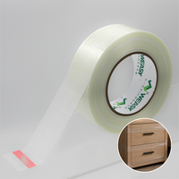 Ruban adhésif mono BOPP écologique à haute résistance d'adhérence, à base de colle acrylique thermofusible, avec filaments de fibre de verre/polyester, pour la fermeture des cartons