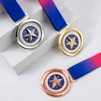 Personnalisé 3D Double Logo Football Sports Récompense Médaille Or Métal Sublimation Ruban Longe Cuivre Plaqué Trophées Plaques Salon
