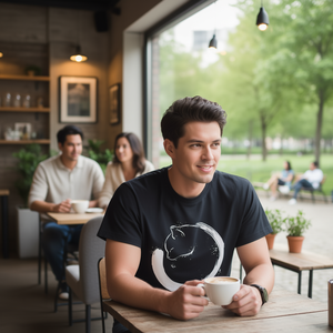 T-Shirt Nera Purrfect Circle con Collo Rotondo e Maniche Corte, Design con Gatto, Unisex per Adulti, Abbigliamento Promozionale - Product Image 2