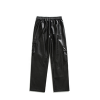 Pantalon cargo en similicuir noir, coupe large, style techwear, baggy, streetwear, unisexe, en similicuir, vente en gros OEM