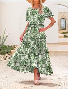 Vestido Floral de Verão para Mulheres com Mangas Bufantes e Saia em Camadas Estilo Vintage Tamanho Grande - Product Image 3