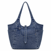 Vintage Gewaschene Denim-Tragetasche Große Kapazität Laptop-Schultertasche Mehrere Taschen Lässige Reise-Arbeits-Jeanstasche mit Individuellem Logo