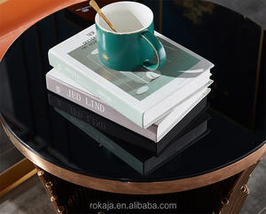 Vendite calde Set di tavoli in <span class=keywords><strong>oro</strong></span> rosa di lusso in <span class=keywords><strong>vetro</strong></span> nero rotondo <span class=keywords><strong>tavolino</strong></span> da caffè libro divano sedia ad angolo tavoli - Product Image 4