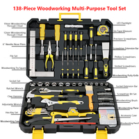 Ensemble d'outils de menuiserie professionnels de 138 pièces - Kit complet d'outils à main, clés hexagonales, étui rigide pour la menuiserie, la réparation à domicile, les projets de bricolage