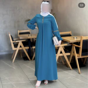 Hijab Kaftan伝統的なイスラム教徒のドレスと控えめな黒アバヤ女性のためのドバイイスラム服ジャカルタから - Product Image 2