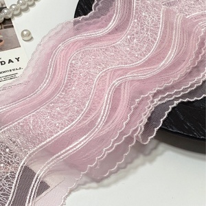 Tela de encaje rosa y blanca con bordado de malla ondulada bilateral ecológica, accesorios de luz puntual para decoración de ropa DIY con cuentas - Product Image 5