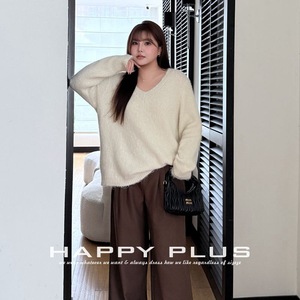 เสื้อสเวตเตอร์คอวีสำหรับผู้หญิงไซส์ใหญ่ ทำจากขนอัลปาก้า สีเขียวมุก ทรงหลวม สวมใส่สบาย เหมาะสำหรับฤดูใบไม้ร่วงและฤดูหนาว - Product Image 5