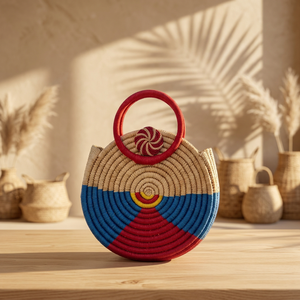 Panier de rangement rond en herbe tressée à la main, écologique, avec poignée, pour le marché des SSD, organisateur, décoration festive pour la maison, Orissa - Product Image 5