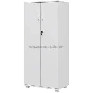 Office Wood Storage Cabinet, 2 Door Engineered Wood Cupboard Tall White Slim Cabinet With Lock Bookcase Filing Cabinet