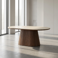 Table basse ovale moderne en pierre frittée avec structure en MDF et piétement cannelé – Table centrale pour salon