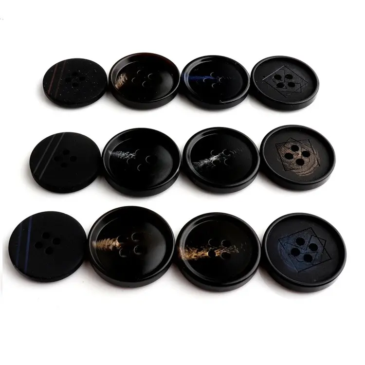 Wholesale Resin copy Horn Buttons For Windbreaker Coat Pants Jacket Round Black Suit