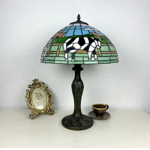 Longhuijing 16Inch Tiffany Handcrafted Art Stained Glass Dome <b>Lamp</b> with AC E26 Rustic Resin <b>Base</b> and Cow Themed Colored Glass - Product Image 4