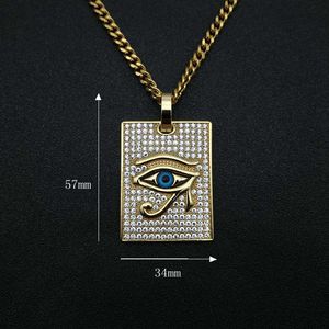 Collier pendentif œil d'Horus plaqué or, strass, chaîne cubaine en acier inoxydable 5 mm 70 cm, bijoux cadeau - Product Image 2