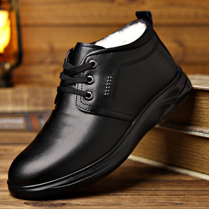 Bottes d'hiver pour hommes en cuir véritable, bout rond, doublure en fourrure, semelle en caoutchouc antidérapante, bottes chaudes pour la neige - Product Image 1