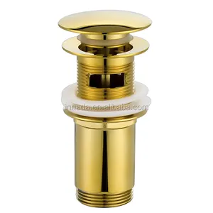 Overflow Gold Brass Pop Up Waste Coupling Drain For Bathroom Wash Basin Sink