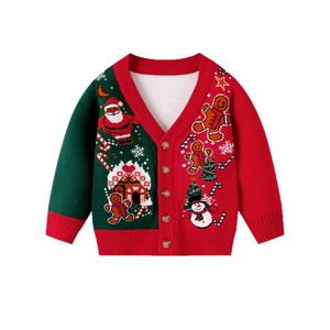 <span class=keywords><strong>Pull</strong></span> cardigan pour enfants, automne-hiver 2025, nouveau modèle transfrontalier, <span class=keywords><strong>Noël</strong></span>, col en V, garçons et filles, contraste de couleurs, jacquard de dessin animé - Product Image 5