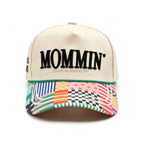 Gorra de Béisbol Unisex Personalizada con Doble Bordado Frontal, de Cinco Paneles, de Sarga, Ajustable, de Algodón Estructurado, con Cierre a Presión, OEM Mom Life