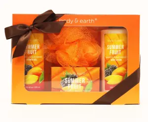 Frucht duft Großhandel Geschenk körbe Bad und Körper Geschenkset Körper lotion Set Körperpflege produkte mit Bades chwamm