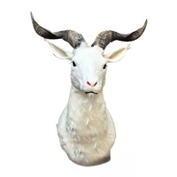 Ornamen Kepala Kambing Buatan Tangan Seukuran Asli, Lembut, Replika Kepala Hewan, Model Hiasan Dinding Dalam Ruangan, Dekorasi Hewan Ternak