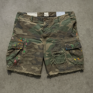 Pantalones cortos vaqueros rasgados desgastados con bolsillo de utilidad personalizados de fabricante para hombre - Product Image 1
