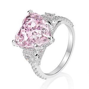 925 plata esterlina 18K oro blanco 11ct gran rosa corazón corte, puro diamante anillo de compromiso anillo de bodas, San Valentín anillo, diamante anillo partido anillo de compromiso para las mujeres - Product Image 3