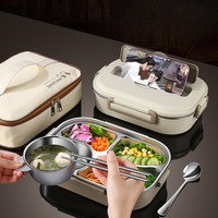 Kotak makan siang Bento baja tahan karat, wadah makanan kapasitas tinggi tahan bocor dengan tas termal alat makan