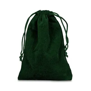 Luxurious Green Velvet Velour Velveteen Drawstring Bag for Jewelry Packaging