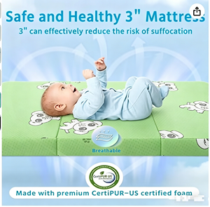 Portable Foldable Baby Crib Mattress, Memory <strong>Foam</strong> Pack Play Bed Pad, Skin-Friendly Waterproof Removable &amp; Washable Cover - Product Image 4