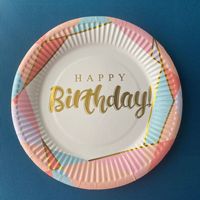 Assiette en papier jetable blanche de 7 pouces pour fête d'anniversaire, pour collations, sushis, pizzas, biscuits, avec impression et dorure