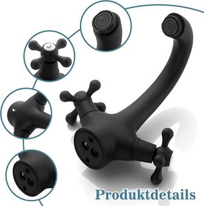 Grifo de Baño Negro, Grifo de Lavabo, Retro con Dos Manijas, <span class=keywords><strong>Grifos</strong></span> Vintage para Baño, Grifo Negro, Lavabo - Product Image 5