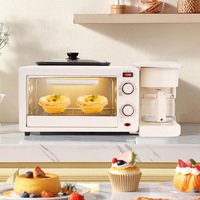 Machine à petit-déjeuner multifonction 3-en-1 avec boîtier en aluminium et contrôle numérique : poêle, cafetière et four grille-pain domestique