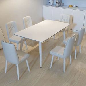 Italian Style Slab Dining <b>Table</b> And Chairs 4 Piece Set Pure <b>White</b> Modern Simple Rectangular For <b>Small</b> Living Rooms And - Product Image 3