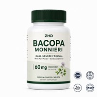 Formule à double source de Bacopa Monnieri |   Poudre de plante entière 500 mg, extrait 20 % 300 mg |   60 mg de Bacosides, 120 comprimés |   OEM ODM