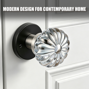 Tianyi Matte <b>Black</b> Clear Crystal <b>Door</b> <b>Knob</b> Round Rosette Fluted Glass Interior Room Luxury Wooden Handle Locksets - Product Image 4