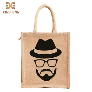 Wholesale Custom Made Shopping Promotion Gift Laminated Leather Handle Jute Grocery Bags With Inside Pocket