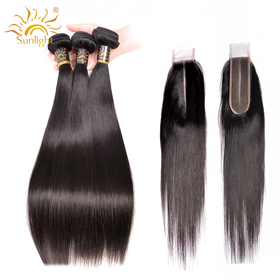 Brazilian Straight Hair Bundles With 2*6 Closure Middle Part Remy Hair Sunlight brazilian hair bundles with closure