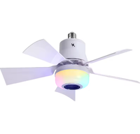 Ventilateur de plafond 30W avec Bluetooth, pales amovibles, éclairage tricolore à intensité variable, douille E27 pour l'éclairage domestique
