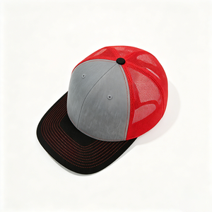 Gorra Trucker Estilo Richardson 112, Color Gris Jaspeado, Malla Roja Delantera, Visera Negra, Personalizable con Logotipo, Ajustable, para Exteriores - Product Image 3