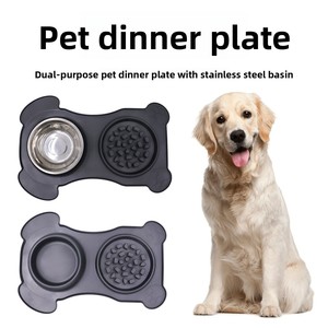 Alfombrilla de silicona y acero inoxidable para dos comederos de perro, moderna, desmontable, duradera, ecológica, de alimentación lenta, venta al por mayor del fabricante. - Product Image 1