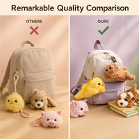 Porte-clés en peluche mignon et moelleux en forme d'animal couché (Canard, Cochon, Chiot, Ours), mini poupée en peluche, pendentif de sac à dos, cadeau