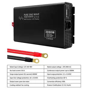 3000W 파워 인버터 12VDC 또는 24VDC ~ 120VAC 순수 사인파 인버터 3000W 스마트 원격 제어