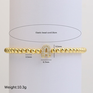 Venta al por mayor de pulseras populares de moda de latón con letras de circón incrustadas DIY letras encantos pulsera de cuentas de cuerda elástica para mujer joyería - Product Image 4