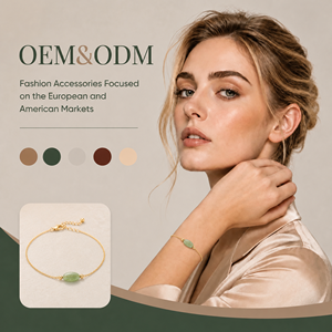 Pulsera de cadena de oro con cuentas ovaladas de aventurina, elegante, para uso diario, personalizable, venta al por mayor OEM/ODM - Product Image 1