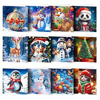 Kit de cartes de vœux de Noël DIY à peindre au diamant, motifs animaux mignons (Panda, Chat, Chien), avec diamants de formes spéciales, ensemble de cartes de vœux de fêtes