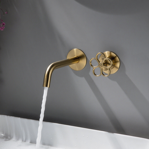 Nueva rueda de <span class=keywords><strong>flor</strong></span> de ciruelo, todo cobre, pared oculta, incrustada, 2 agujeros, uso doméstico, pistola de níquel, gris, minimalista, grifo de lavabo caliente/frío - Product Image 5