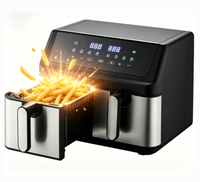 Freidora de Aire de Doble Cesta 4.5L+4.5L, Horno de 2000W con Pantalla Táctil Digital, 8 Ajustes Preestablecidos, Deshidratador, Cubierta de Acero Inoxidable, Clase A de Ahorro Energético
