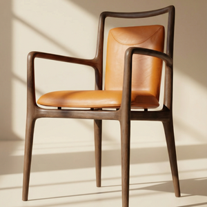 Chaise de salle à manger en bois massif de style nordique moderne avec assise en cuir véritable pleine fleur pour la maison, le restaurant, l'hôtel, meubles PISANO - Product Image 1