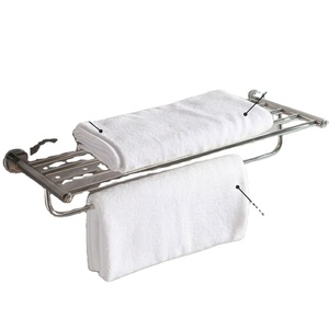 Wall-Mounted Stainless Steel Double Layer Towel Rack with Organizer <b>Shelf</b> <b>Mirror</b> Polished <b>Bathroom</b> Towel Holder 2 Bars - Product Image 1